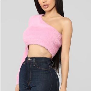 Fuzz what you heard one shoulder sweater